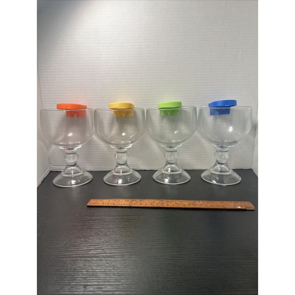 21.5 Oz Margarita Glass With 4 Color Clips, Shrimp Cocktail Goblet Set of 4 Used